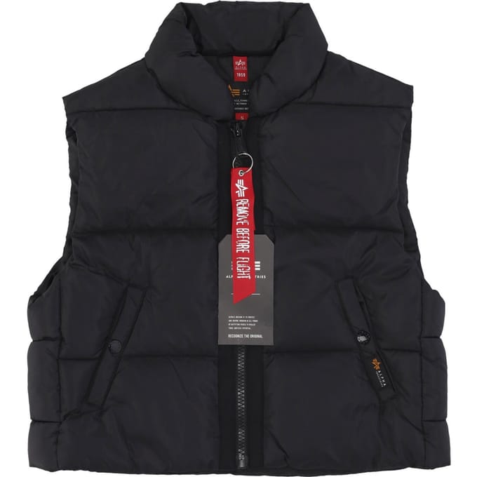 Dames puffervest cropped zwart mouwloos donsjack