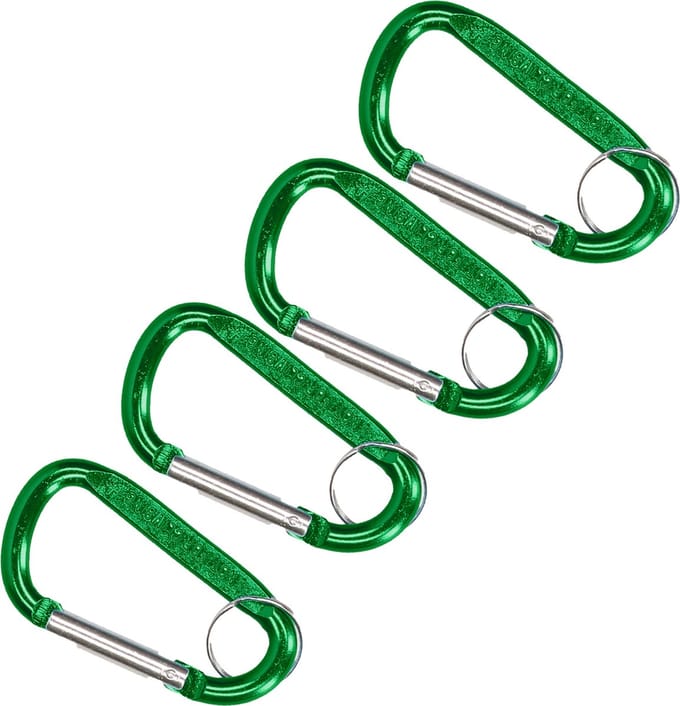 Karabijnhaak sleutelhanger - 4x - metaal - groen - 8 cm