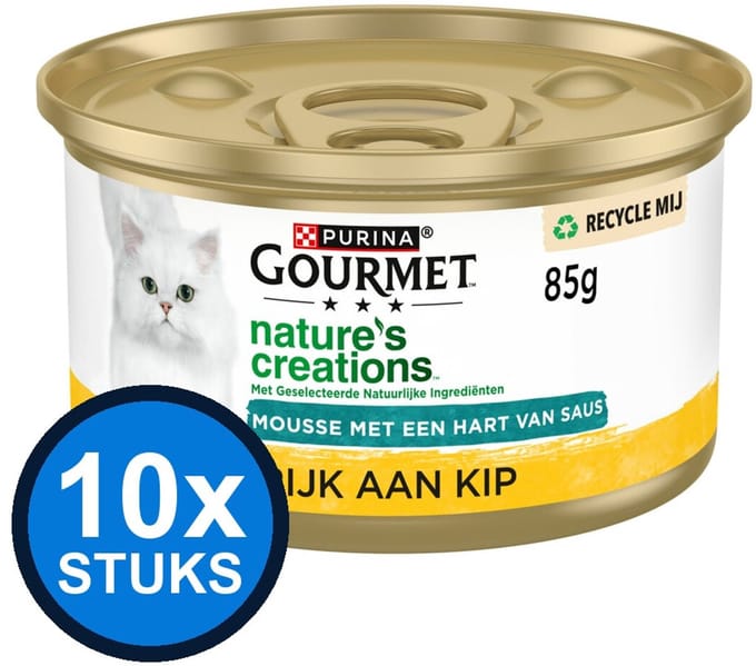 10x Gourmet - Nature's Creations Mousse met Saus Kip - Kattenvoer Natvoer - 85 g