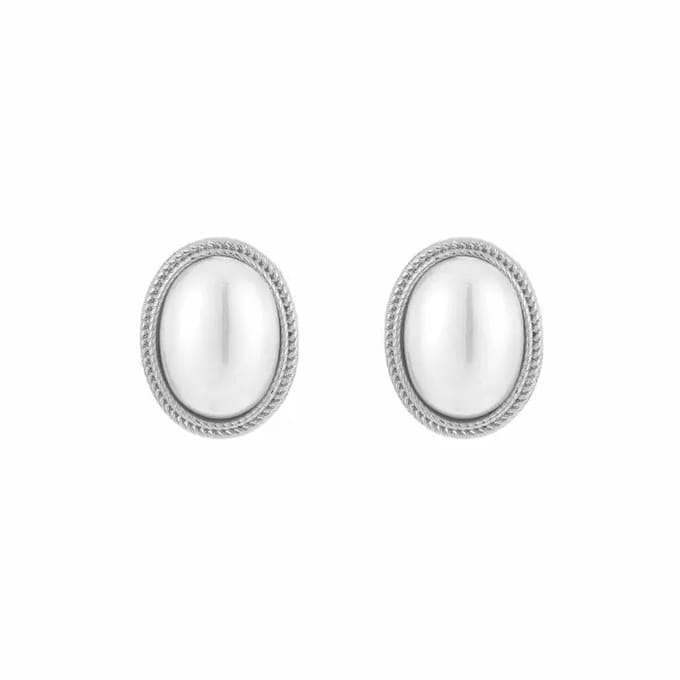 Bijoutheek Oorclips Ovale Parel Zilver