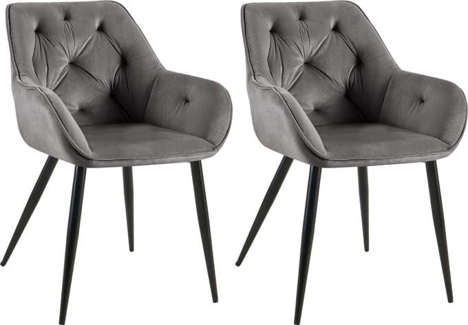CLP Cassis Set van 2 Eetkamerstoelen - Met armleuning - Velvet - Fluweel - donkergrijs Fluweel