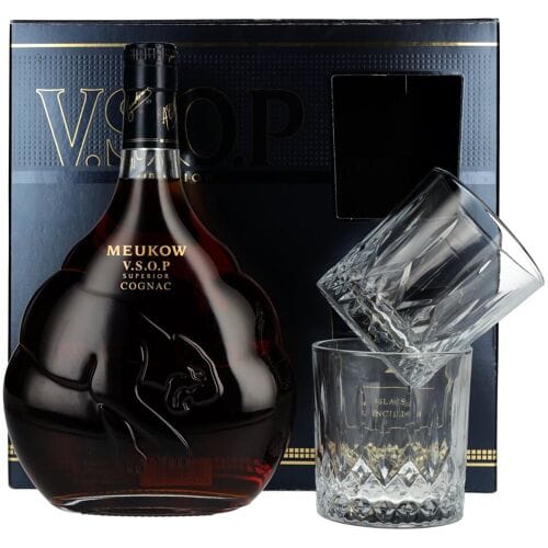 Meukow Cognac Meukow V.S.O.P Superior Cognac 40% Vol. 0,7l in geschenkverpakking met 2 Bril