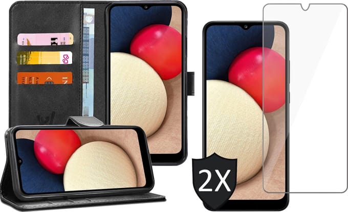 Hoesje geschikt voor Samsung A02s - 2x Screen Protector - Zwart Book Case