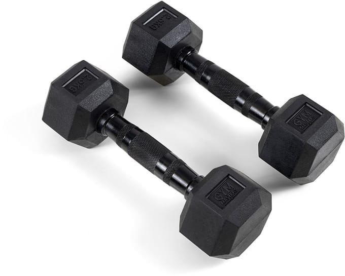 Gym Masters hexa Dumbbells 2,5 kg Set (2 stuks) – Hexagon Rubber Dumbbells – Zwart