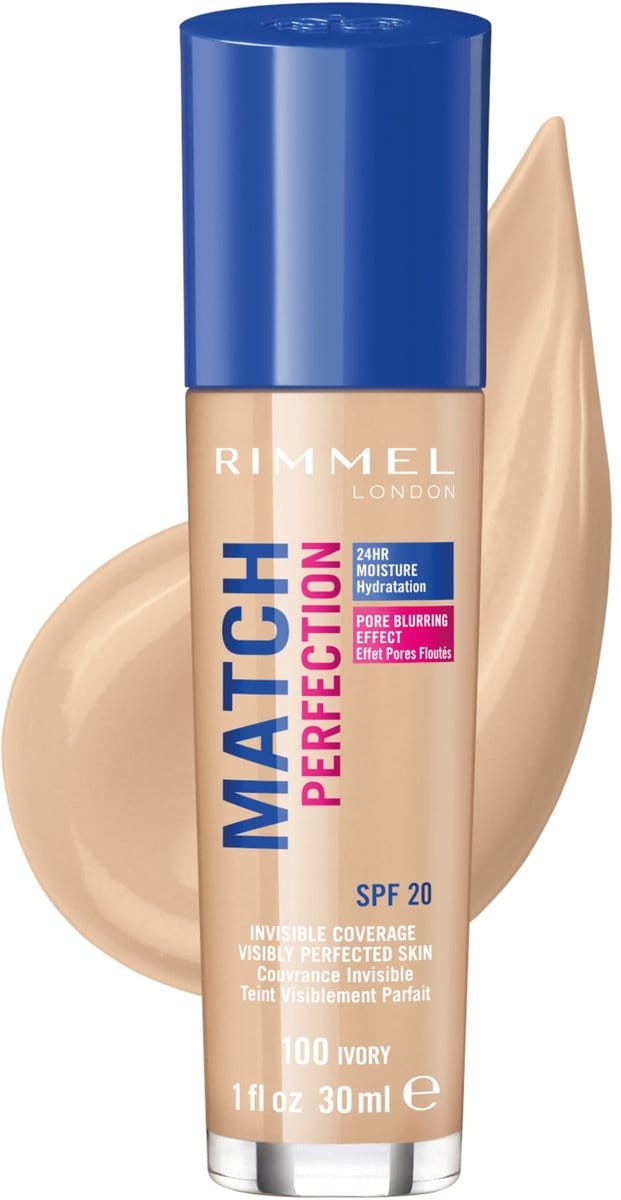Match Perfection Foundation Ivory 100 Neutral 30 ml – Liquid Foundation, Invisible Coverage, For Women, Ivory 100, SPF 20, Suitable For Daily Makeup Routine