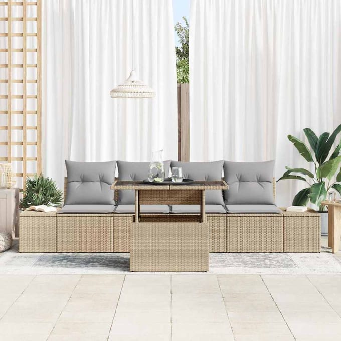 vidaXL - Bankstel - 5 - st - Beige - en - Lichtgrijs - poly - rattan