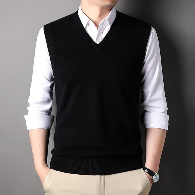 Pull sans manches pour homme, couleur unie, chaud, col en V, nouvelle collection automne et hiver 4XL white