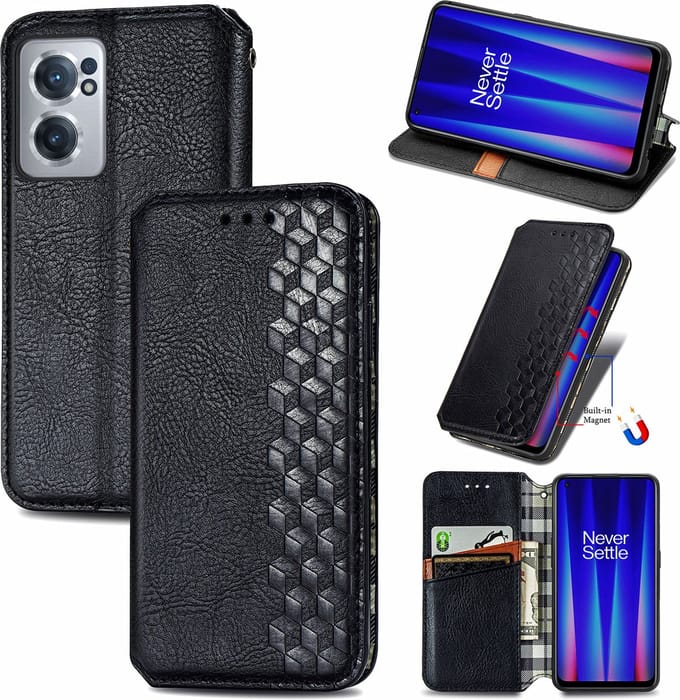 Luxe PU Lederen Ruitpatroon Wallet Case + PMMA Screenprotector voor OnePlus Nord CE 2 5G _ Zwart