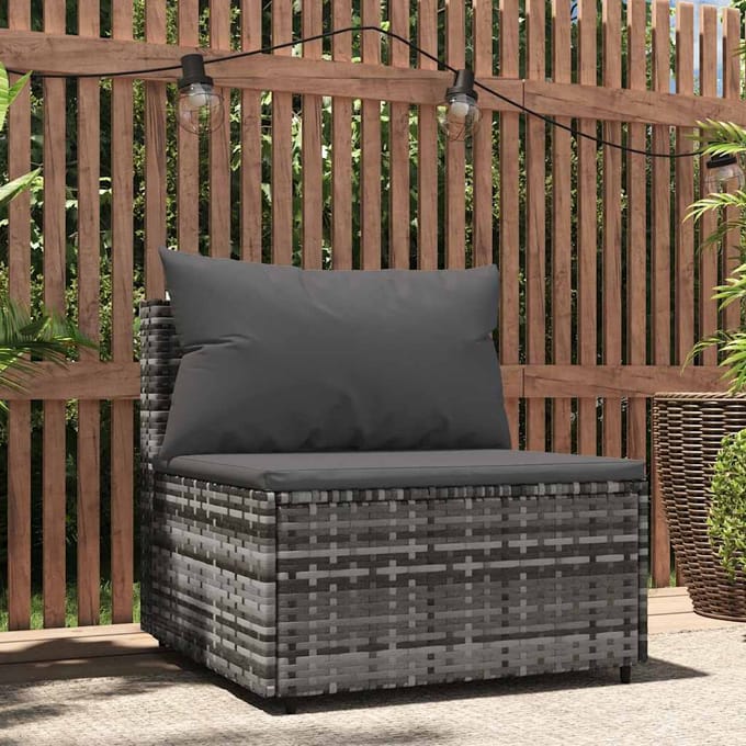 vidaXL - Tuinmiddenbank - met - kussens - poly - rattan - grijs