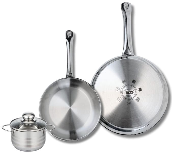 Set van 2 Koekenpannen 24 en 28 cm en 1 braadpan 12 cm Elo Profi Brillant