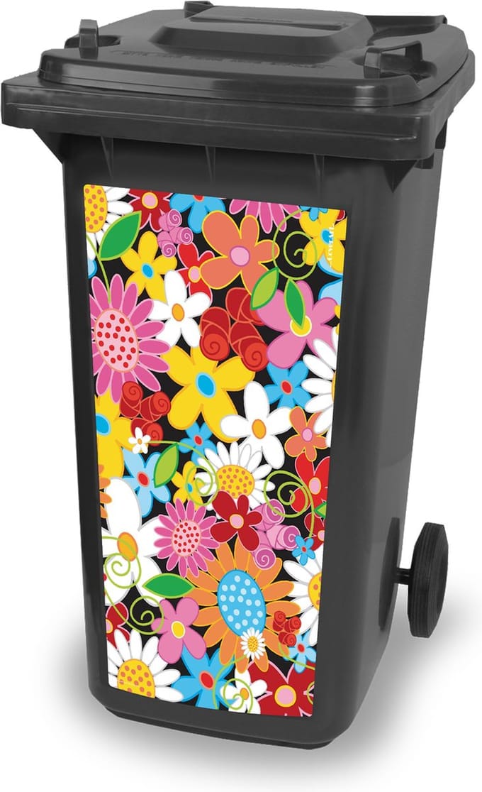 Container sticker - Flower Power - kliko sticker - afvalbak stickers - vuilnisbak - CoverArt