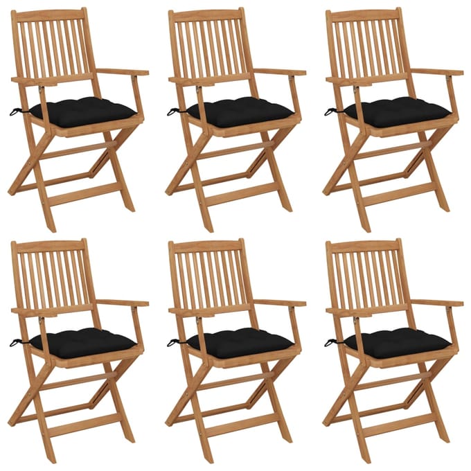 vidaXL - Inklapbare - stoelen - 6 - st - met - kussens - massief - acaciahout