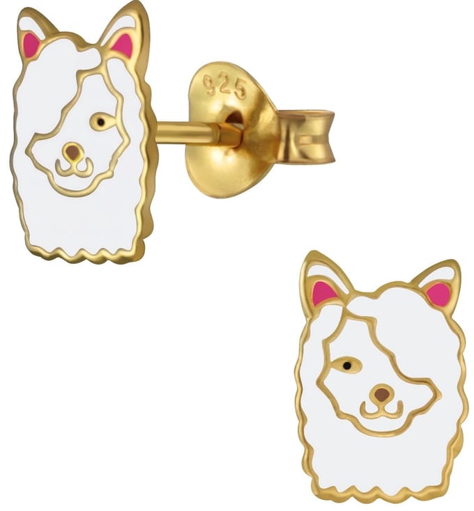 Joy|S - Zilveren Alpaca lama oorbellen - wit - gold plated