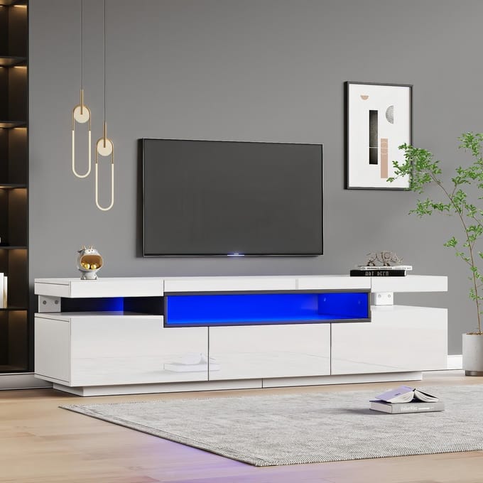 Sweiko TV-meubel - Hoogglans - met LED verlichting - 3 laden - Wit