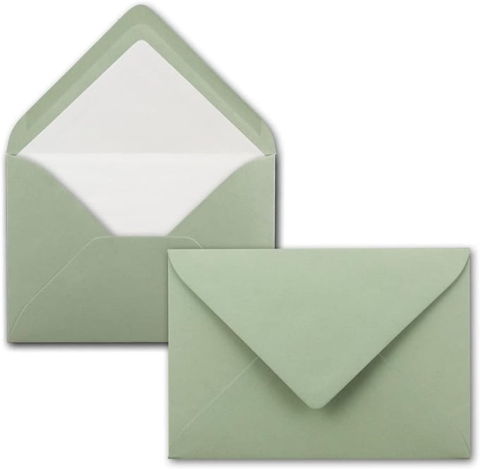 200 Eucalyptus Kleurenveloppen DIN B6 met Witte Zijdevoering - Enveloppen 12.5 x 17.5 cm