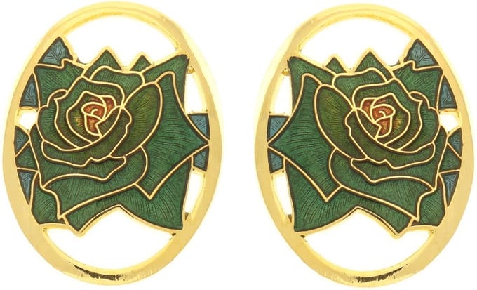 Behave - Oorclips dames - roosmotief - groen - 3 cm