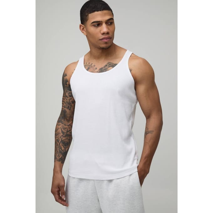 Essential Regular Fit Ribbed Vest | White | Size XS