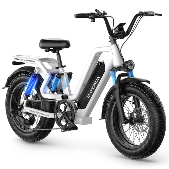Vélo Électrique Tout-Terrain G-FORCE RS ST 20 pouces, Batterie 48V 25AH, Freins à Disque Hydrauliques blanc