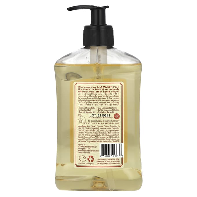A La Maison de Provence, Liquid Soap for Hands and Body, Native Peach, 16.9 fl oz (500 ml) beige