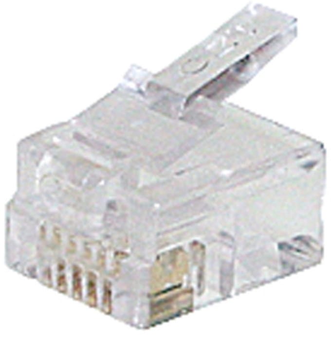 RJ11 krimp connector (6P4C) voor platte telefoonkabel - per stuk / transparant