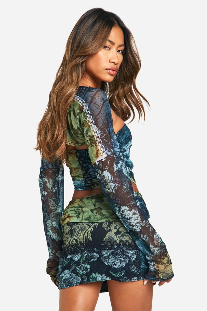 boohoo Dames Bedrukte Mesh Micro Mini Rok | Maat: 42