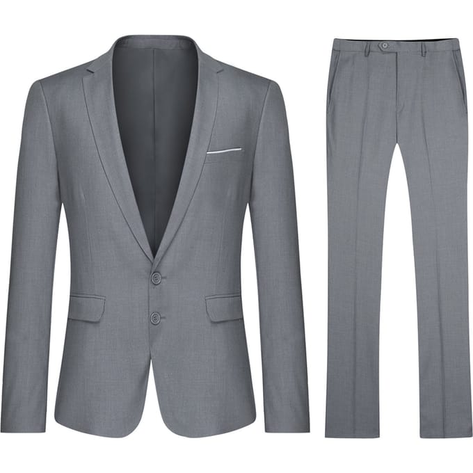 Heren 2-delig slim fit lichtgrijs pak met twee knopen
