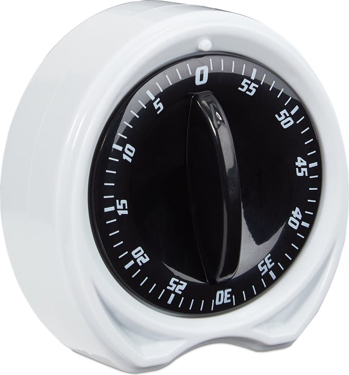 kookwekker - 1 uur interval - ringend geluid - mechanisch - 8 cm - wit-zwart