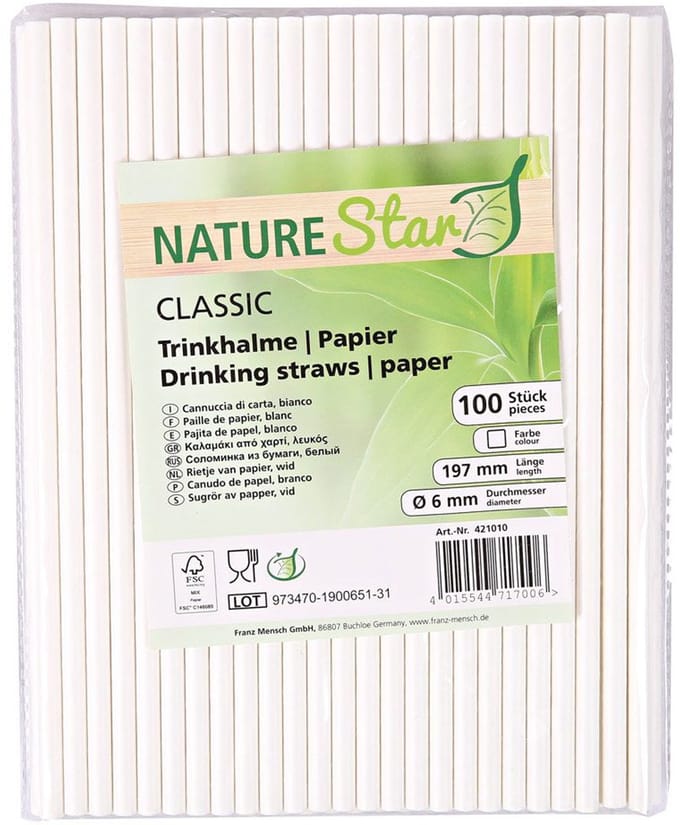 NATURE Star papieren rietjes classic wit 197mm