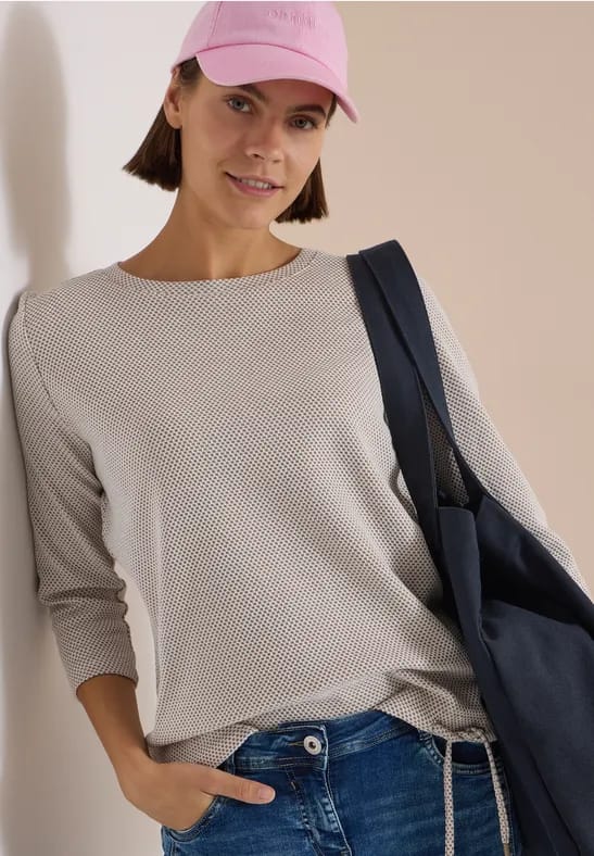 Shirt met 3/4-mouwen, ronde hals en structuur