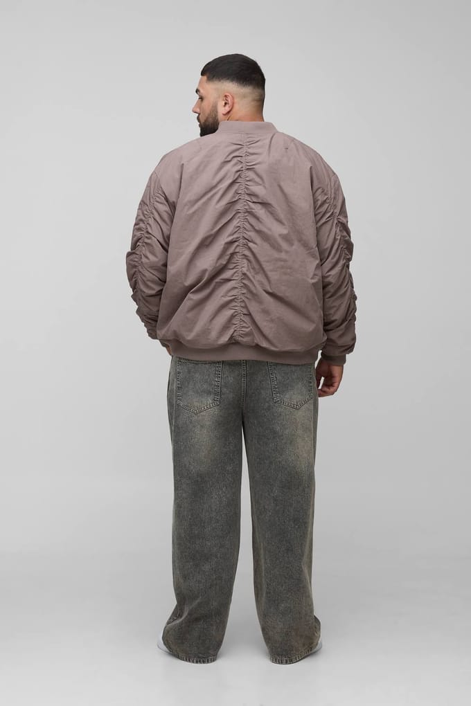 Plus Peached Embroidered MA1 Bomber Jacket | Mauve | Size 2XL