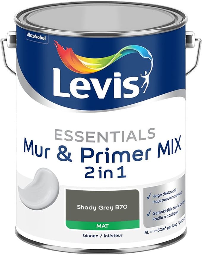 Levis - Essentials Mur & Primer Mix - Shady Grey B70 - Mengverf - 5 L