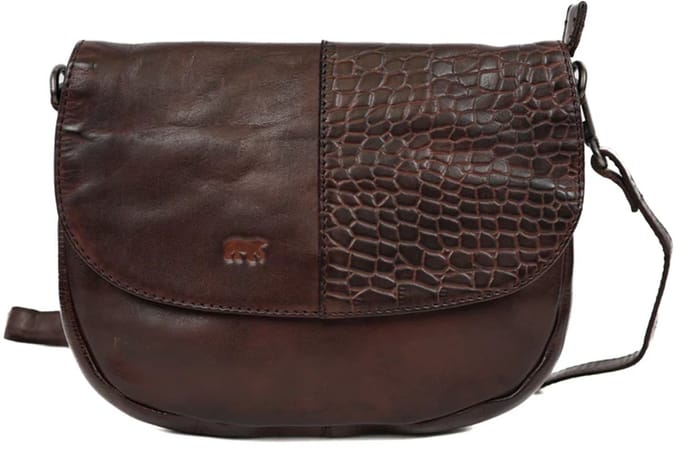 Bear Design Kleine Leren Schoudertas met Flap Brown Croco CL45387