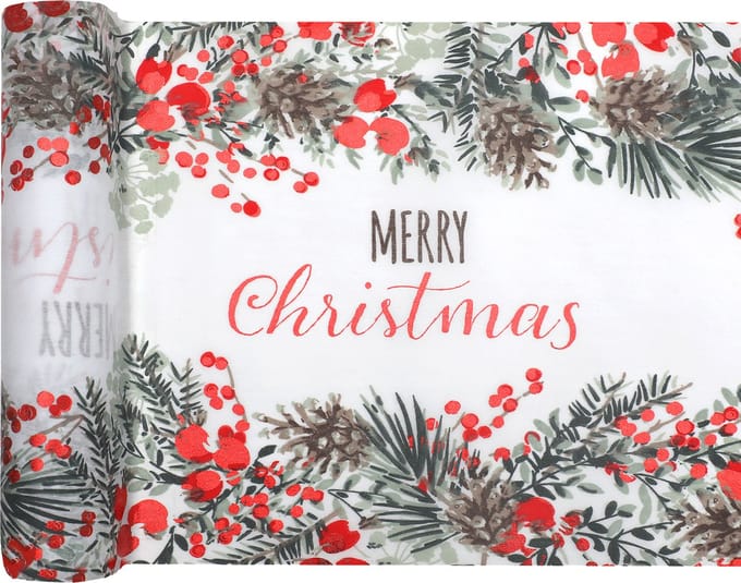 Tafelloper kerst "Merry Christmas" 28.5cm x 2.5 meter - tafelkleed - kersttafel - kerstfeest