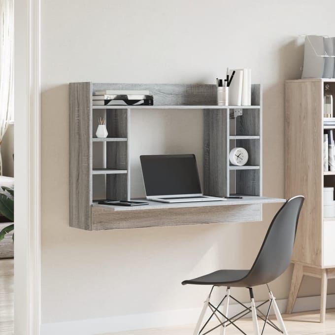 vidaXL - Wandbureau - 105x48x75 - cm - bewerkt - hout - grijs - sonoma - eikenkleurig