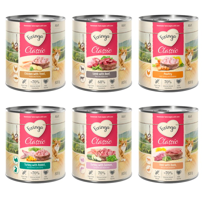 12 x 800 g Feringa Menu Duo-Soorten Kattenvoer - Gemengd pakket