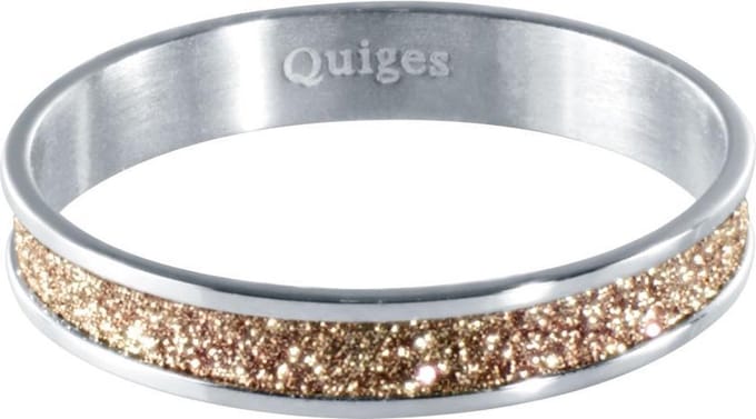 Quiges Stapelring Dames - Vulring Bruin Glitter - RVS Zilverkleurig - Maat 22 - Hoogte 4mm