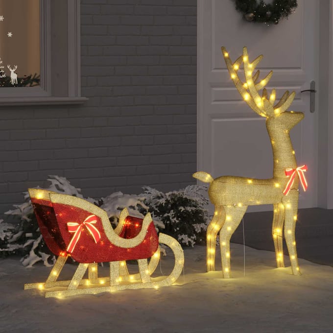 vidaXL - Rendier - Trek - Slede - 200 - LED's - Warmwit - 151 - x - 28 - x - 128.5 - cm - Stof