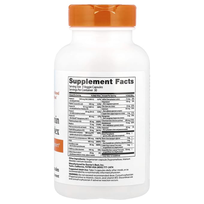 Doctor's Best, Complexe multivitaminé et minéral, Capsules végétales 90