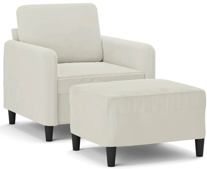 vidaXL - Fauteuil - met - voetenbank - 60 - cm - fluweel - crèmekleurig