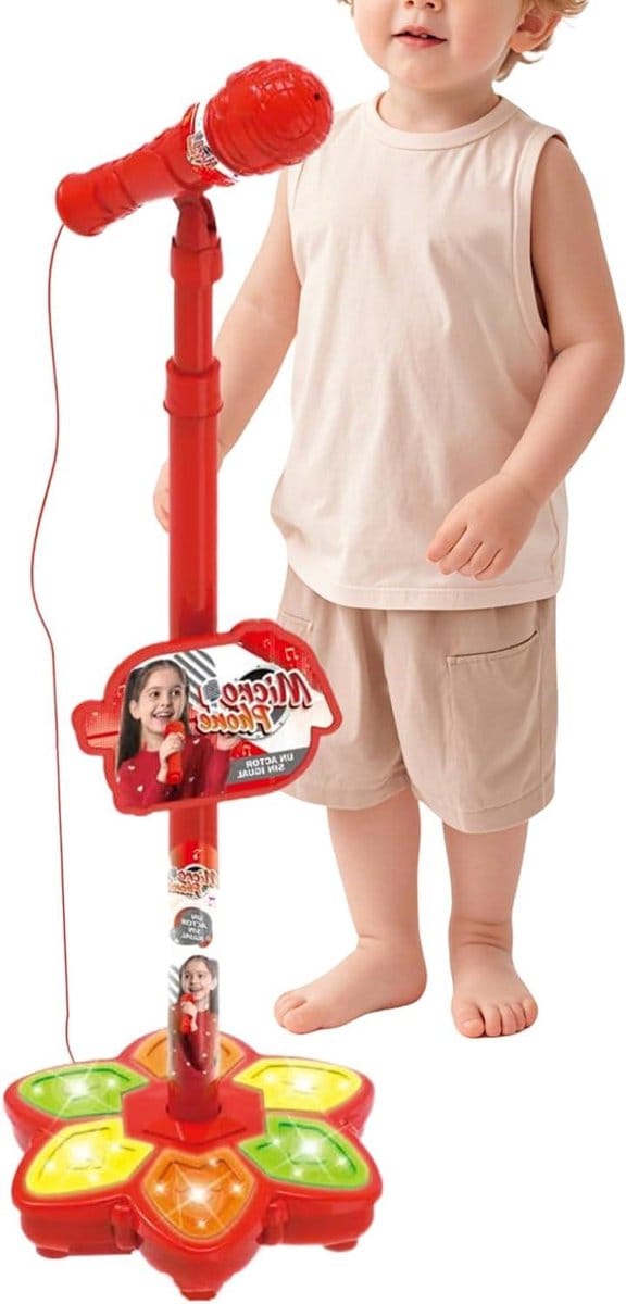 Kinder Microfoon - Speelgoed Microfoon - Zingen en Optreden - Met LED Verlichting - Verstelbaar Statief - Rood