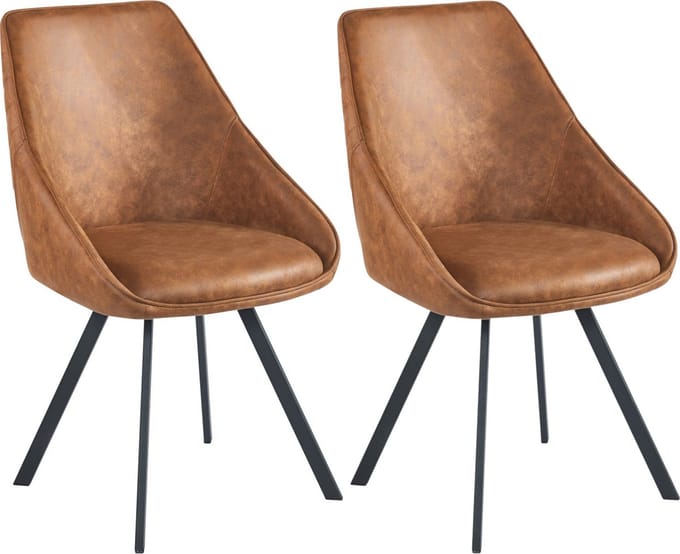 Colenis® - Twisty Eetkamerstoel - Set Van 2 - Cognac - Microfiber - Zwarte Poten - 180° - Draaistoel