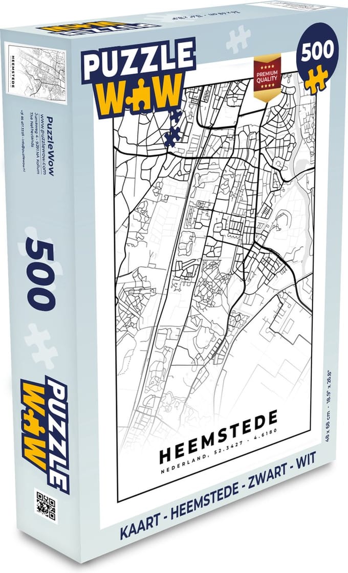 Puzzel Kaart - Heemstede - Zwart - Wit - Legpuzzel - Puzzel 500 stukjes