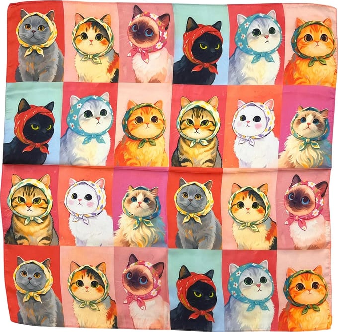Kattenprint Sjaal - Zijde - Koraal - 70 x 70 cm