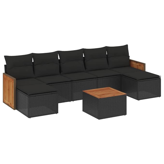 vidaXL - 8-delige - Loungeset - met - kussens - poly - rattan - zwart