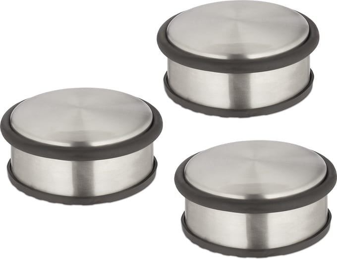 deurstopper rvs - set van 3 - 4,5 x 10,5 cm - antislip - zilver-zwart