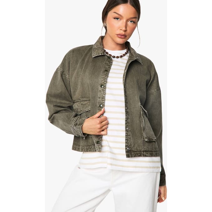 boohoo Dames Button Detail Washed Jacket | Kaki | Maat: 38