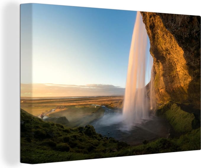 Canvas Schilderij Het vallende water van de Gullfoss waterval - 120x80 cm - Wanddecoratie