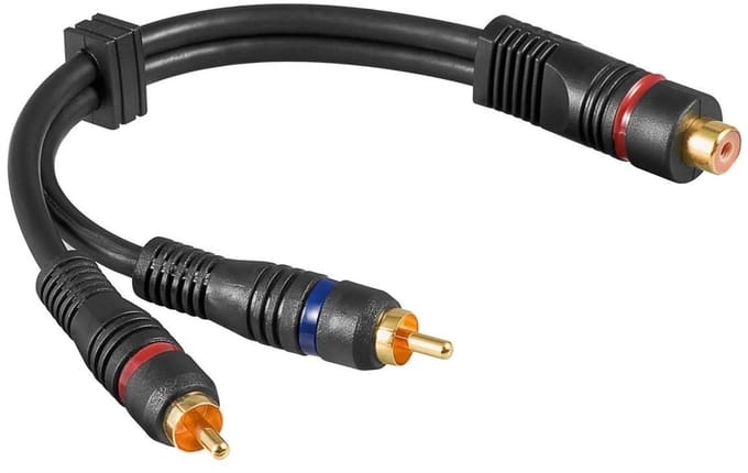 Subwoofer/Tulp stereo (m) - Tulp mono (v) audio adapter - verguld / koper - 0,20 meter