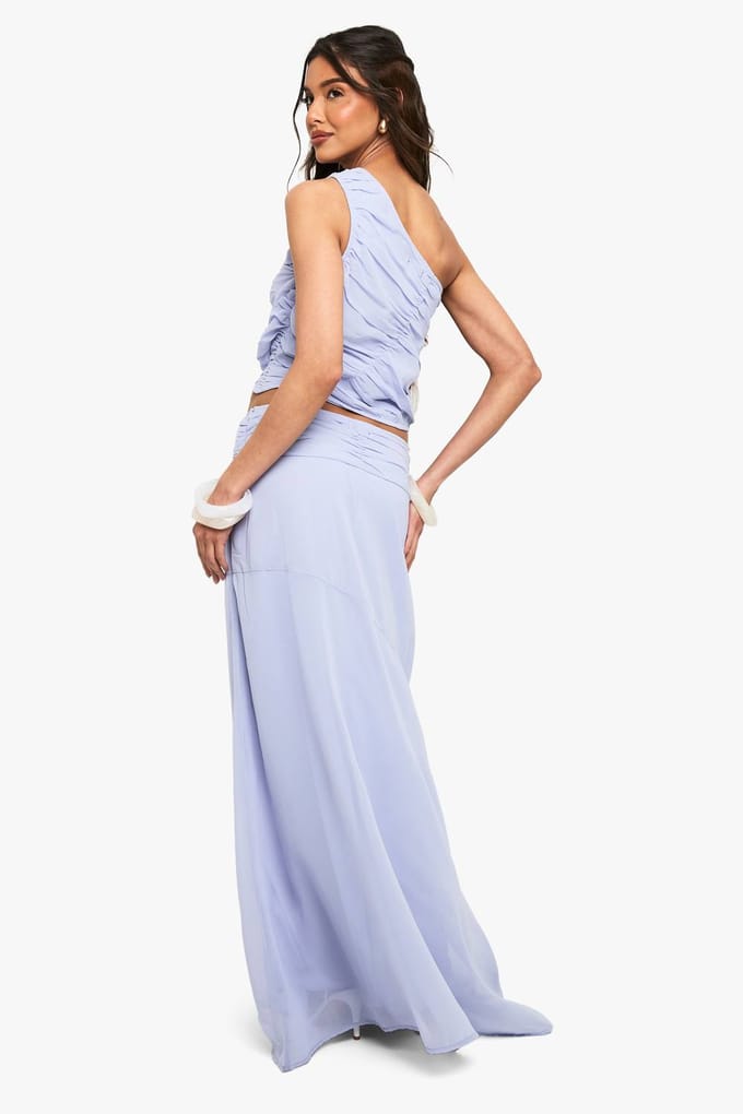 boohoo Dames Chiffon Puddle Hem Maxi Rok | Blauw | Maat: 40