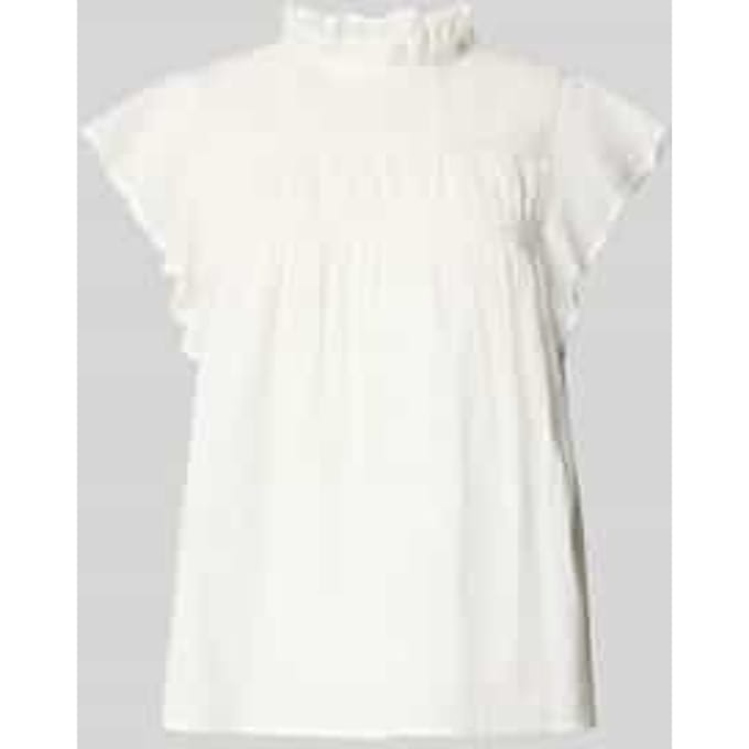 Only witte dames t-shirt   High neck halslijn   Regular fit   Structuur patroon   Knoopsluiting   Duurzaam   Kap mouw Wit S